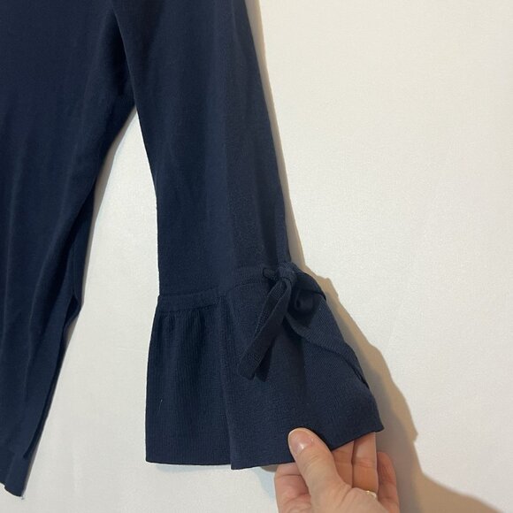 J. Crew Women’s Merino Wool V Neck Small  Sweater drawstring sleeves Navy Blue - Picture 8 of 11